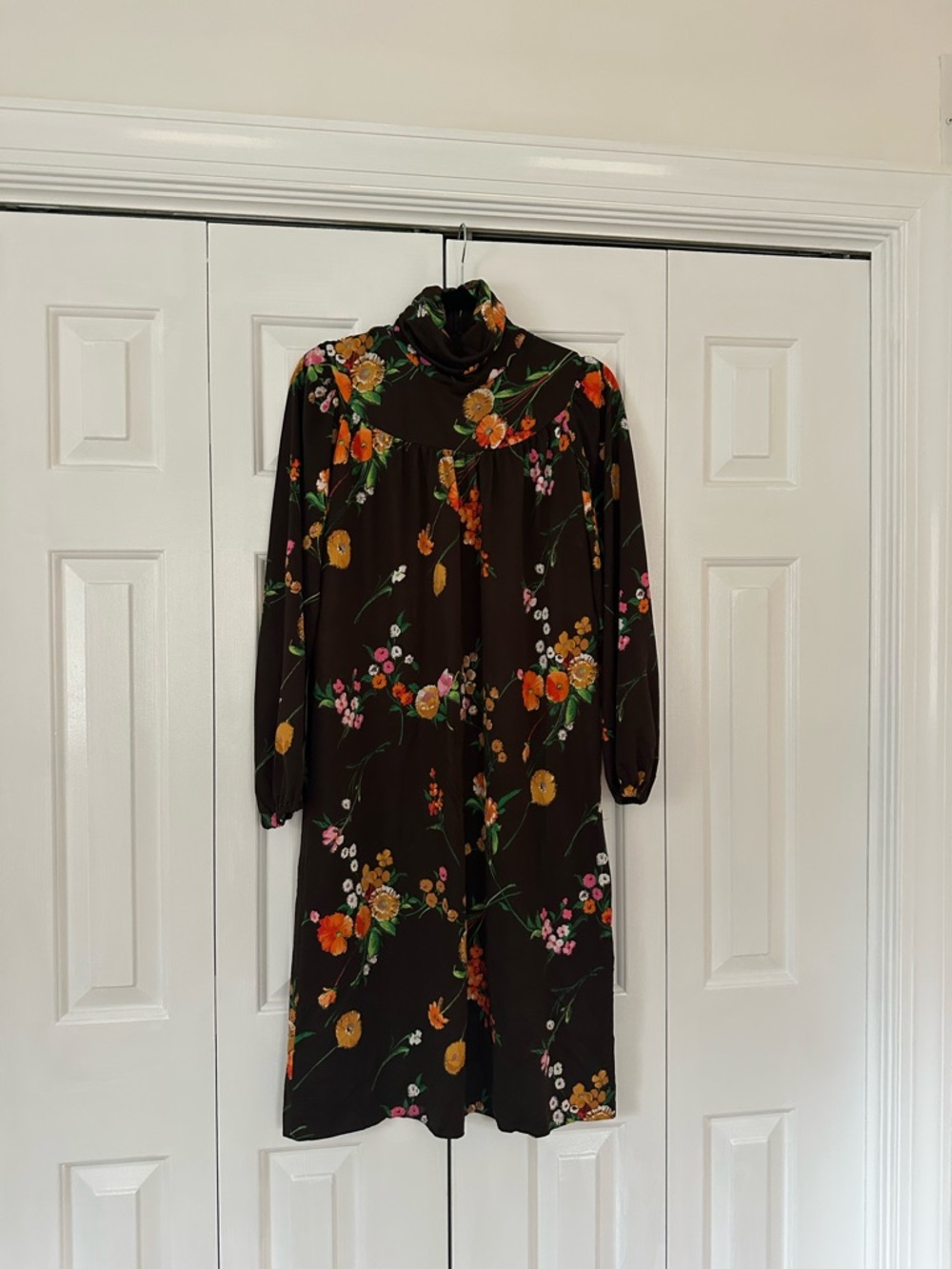 Vintage Brown Floral Long Sleeve Dress